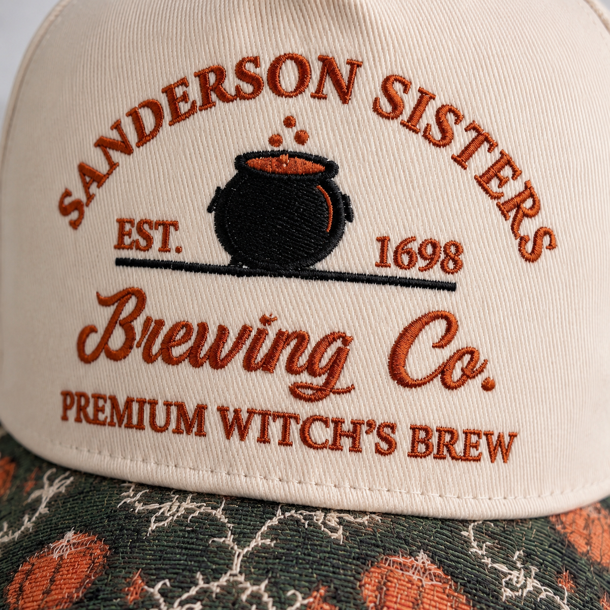 Witch Brewing Pumpkin Tapestry Brim Hat