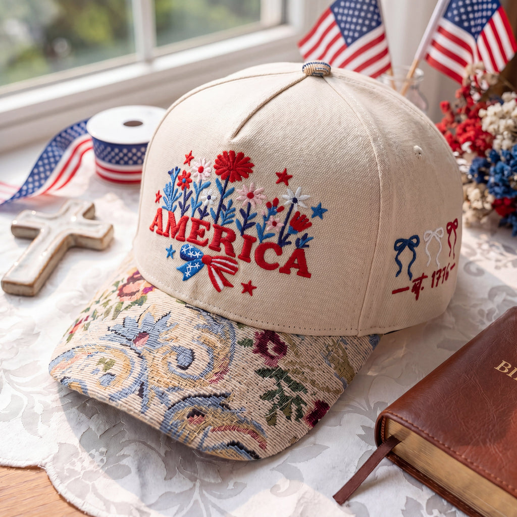 Custom Name USA Spring Bow FLoral Hat