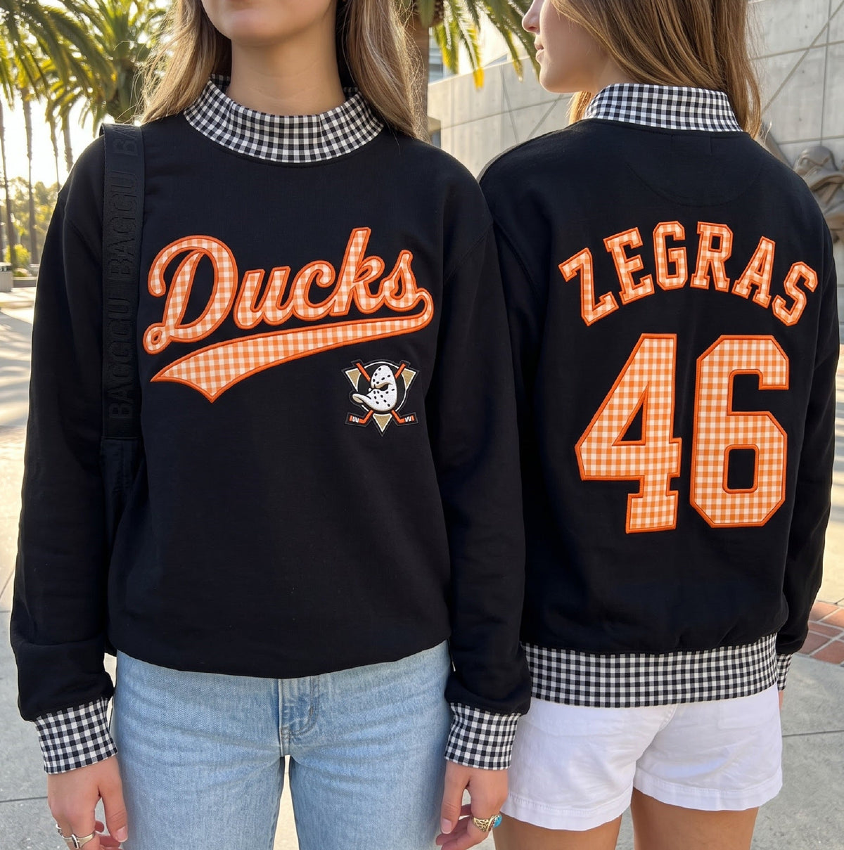 Hockey Appliqué Gingham Mockneck
