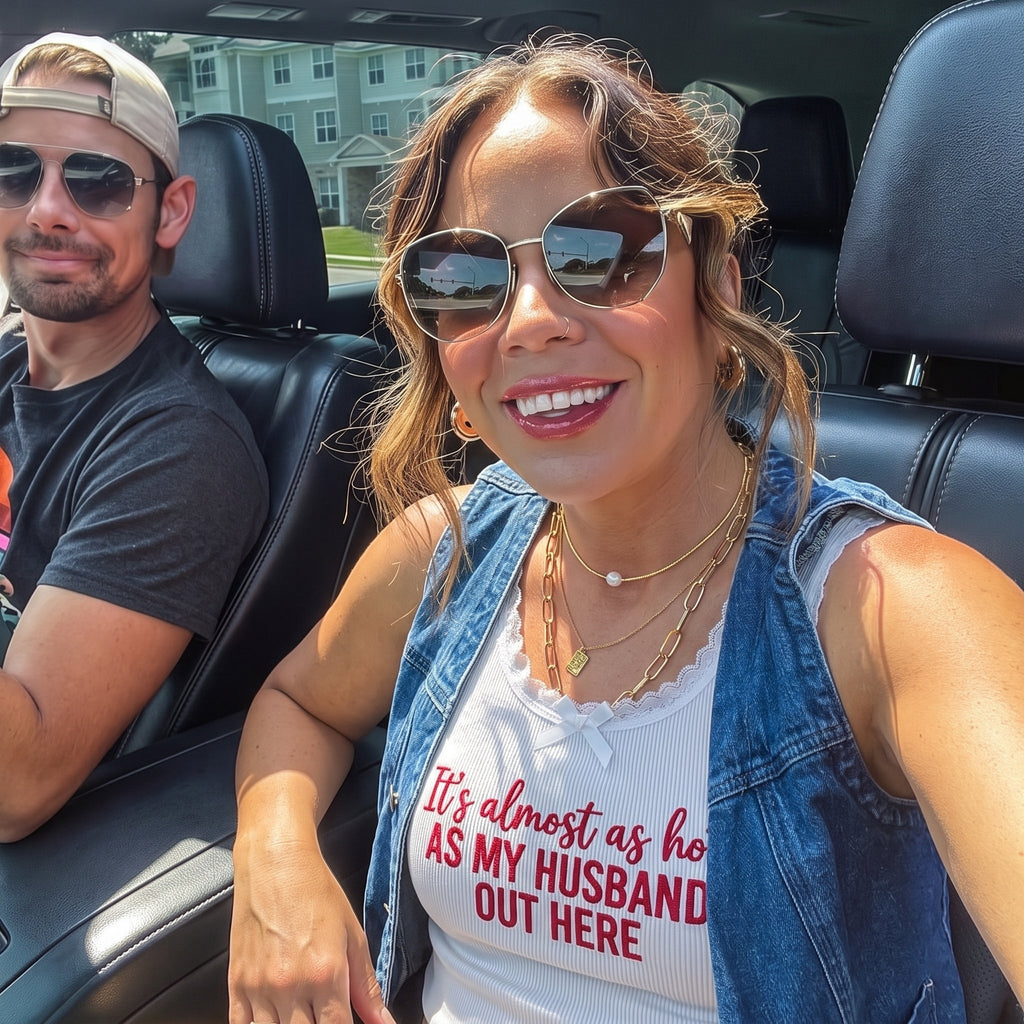 As My Husband Out Here Lace Tank Top