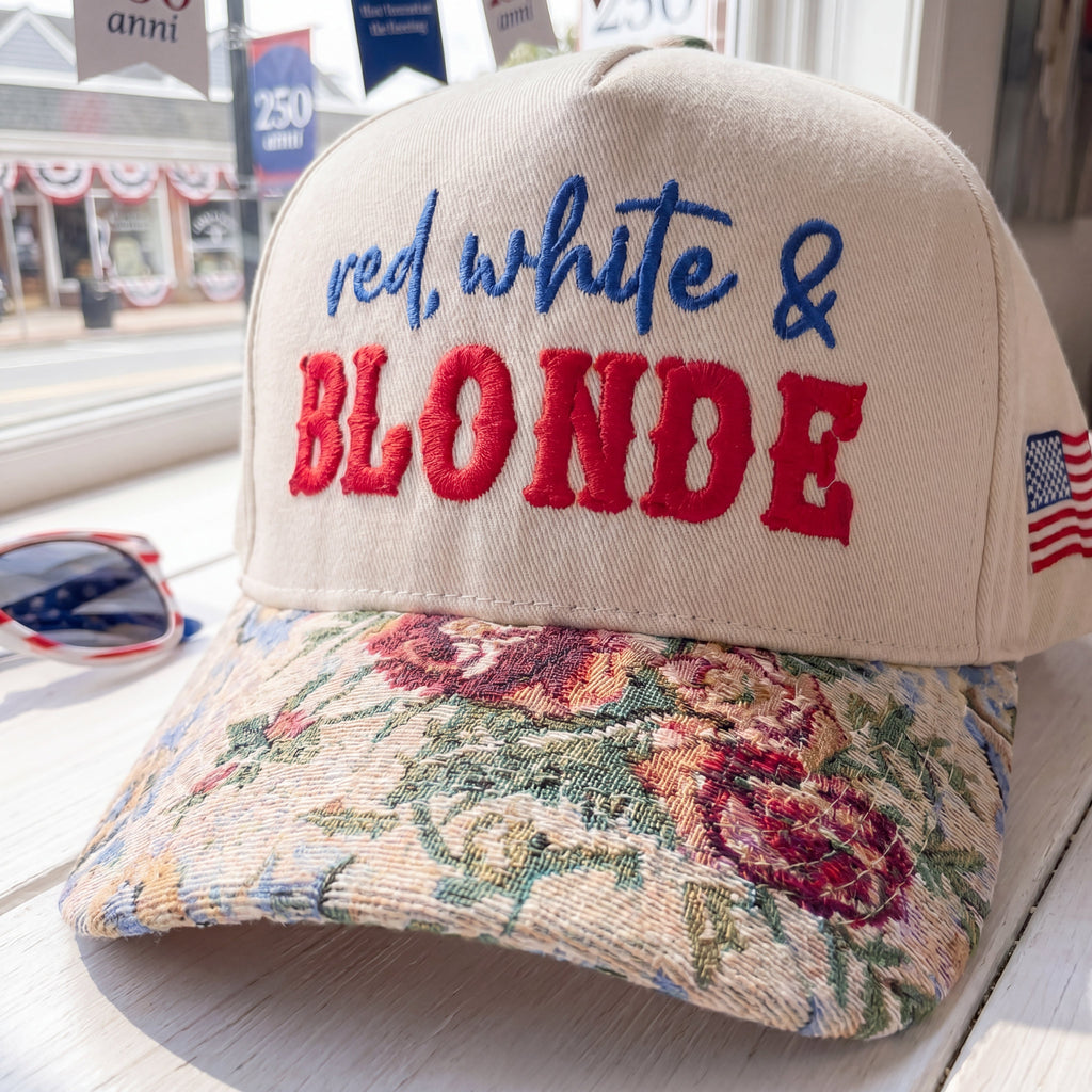 Red, White And Blonde FLoral Hat