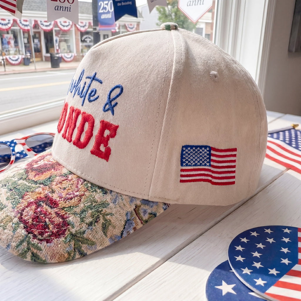 Red, White And Blonde FLoral Hat