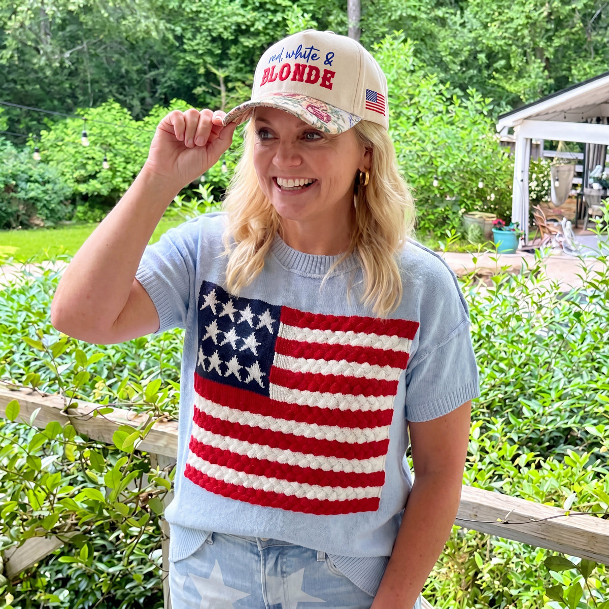Red, White And Blonde FLoral Hat
