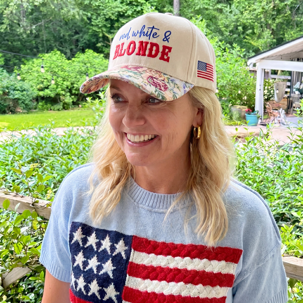 Red, White And Blonde FLoral Hat