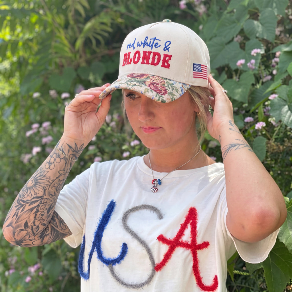 Red, White And Blonde FLoral Hat