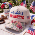 Red, White And Brunette FLoral Hat