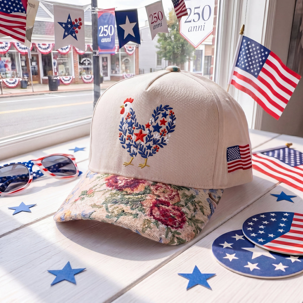 Chicken 4th of July FLoral Hat