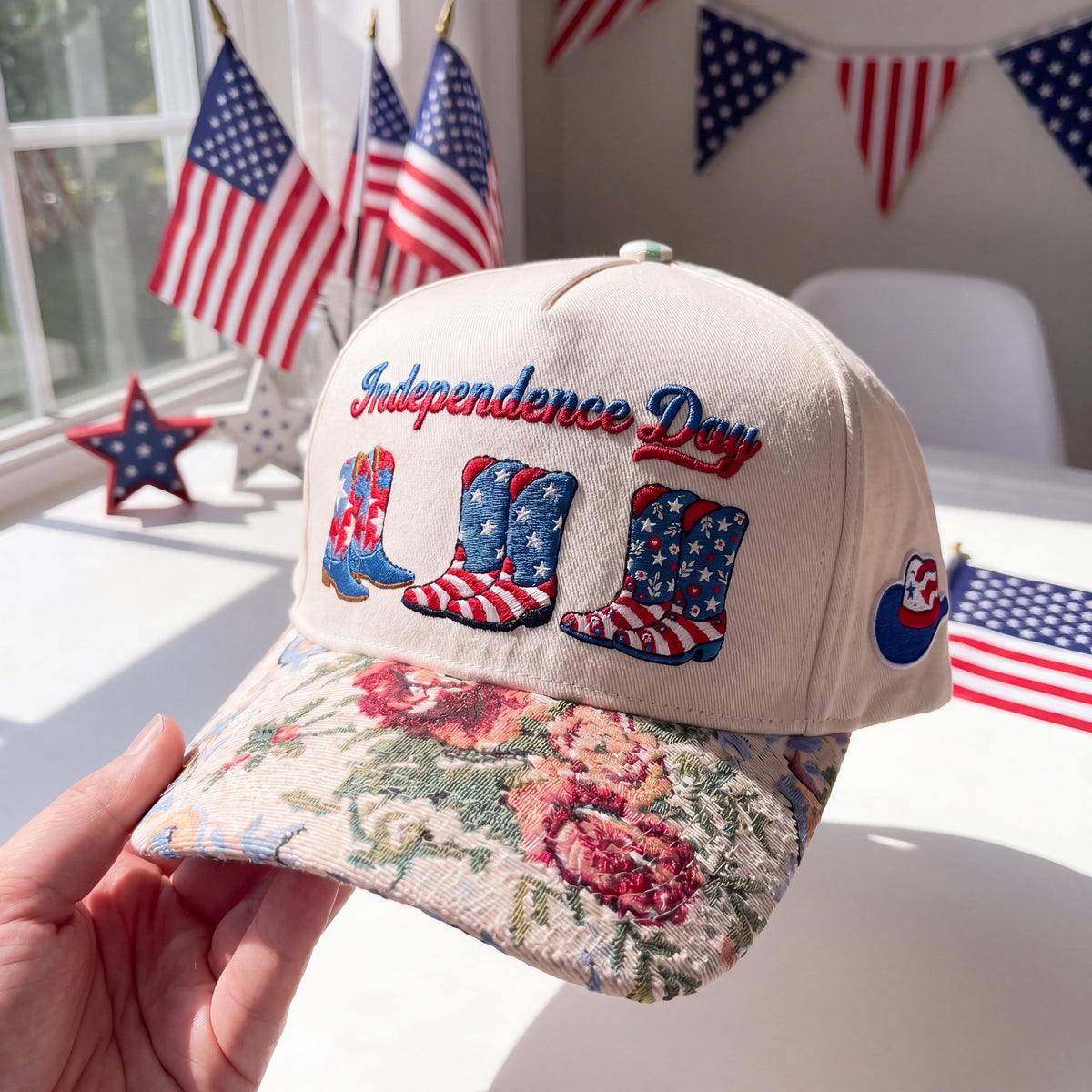 Cowboy Boots Patriotic FLoral Hat