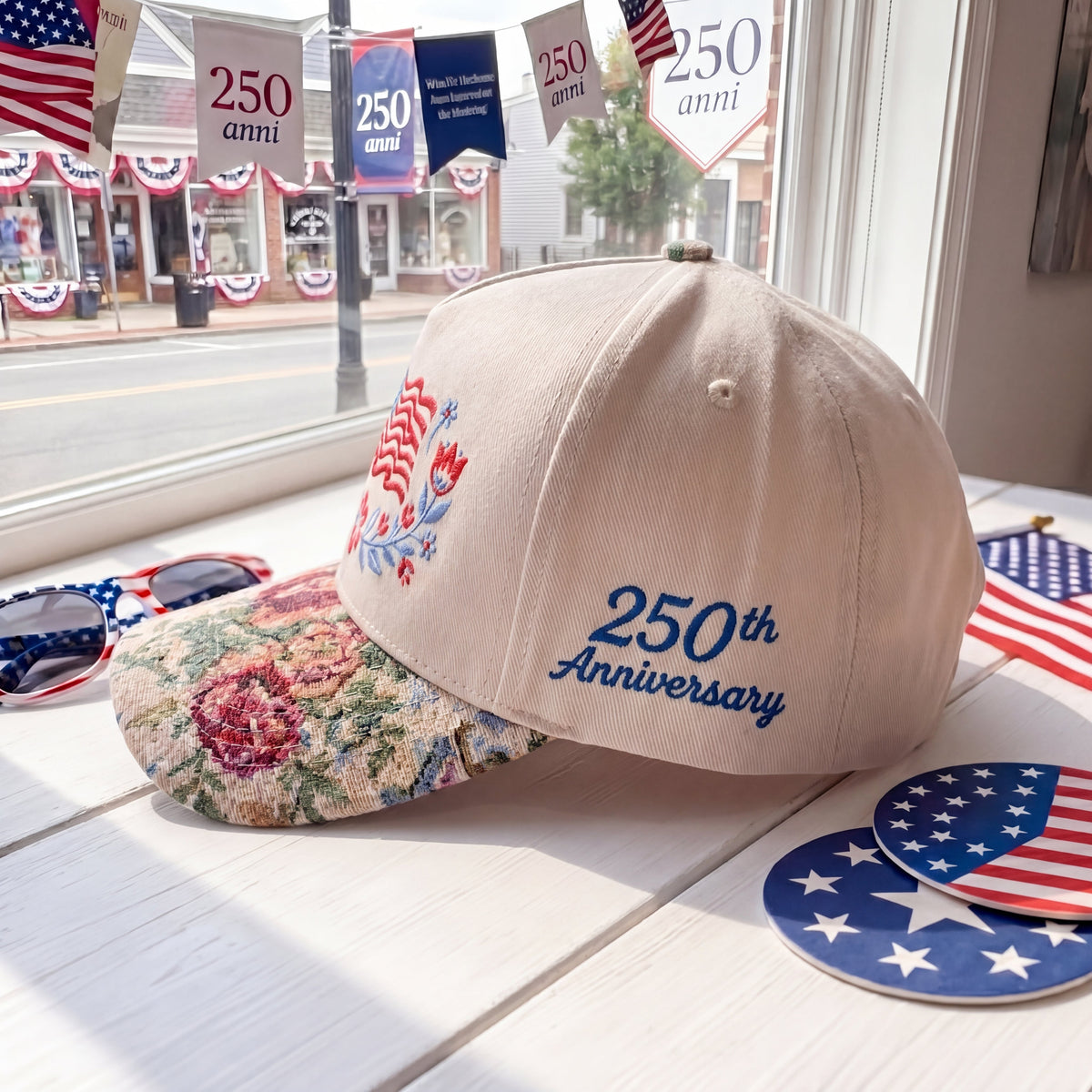 Summer Flower USA Flag FLoral Hat