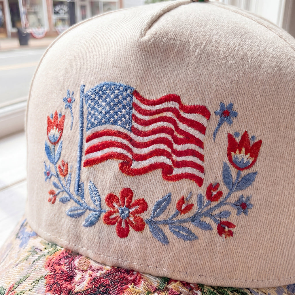 Summer Flower USA Flag FLoral Hat