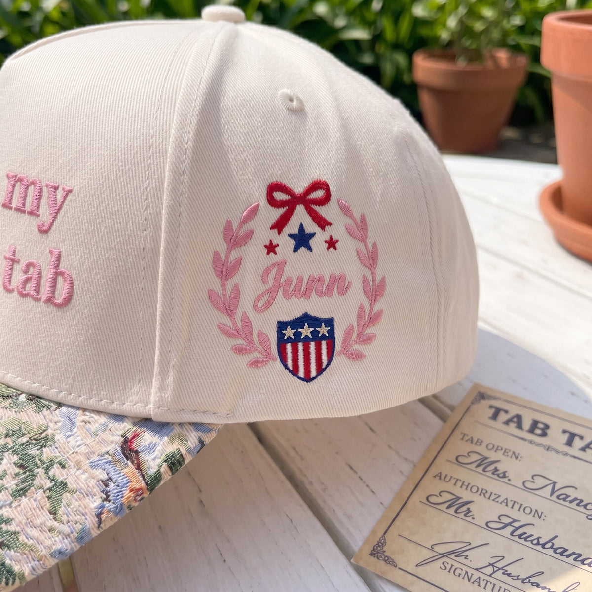Put It On My Husband's Tab FLoral Hat