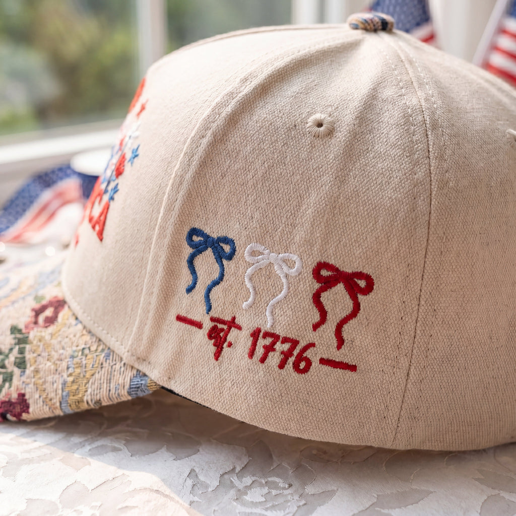 Custom Name USA Spring Bow FLoral Hat