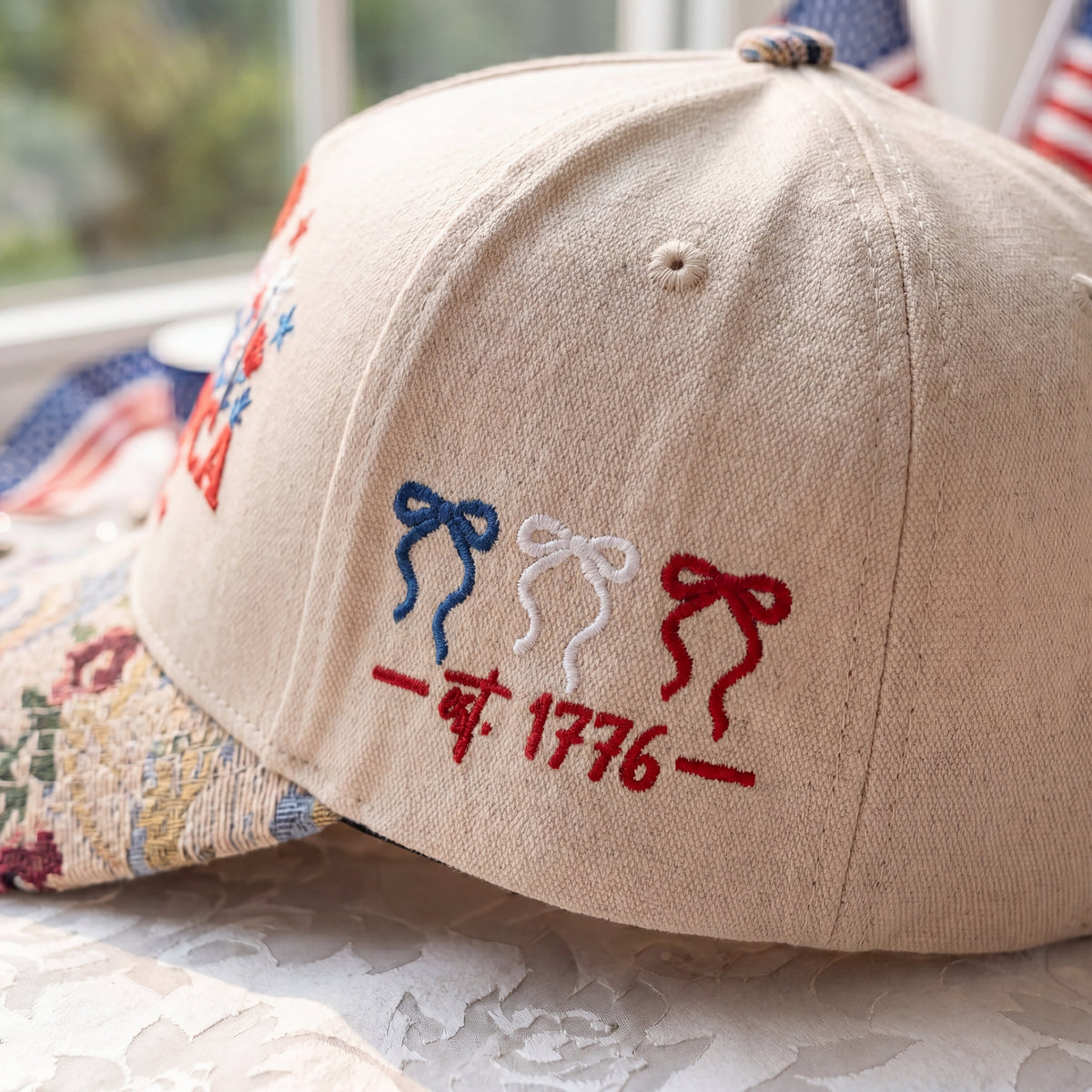 Custom Name USA Spring Bow FLoral Hat
