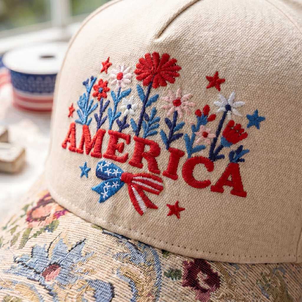Custom Name USA Spring Bow FLoral Hat