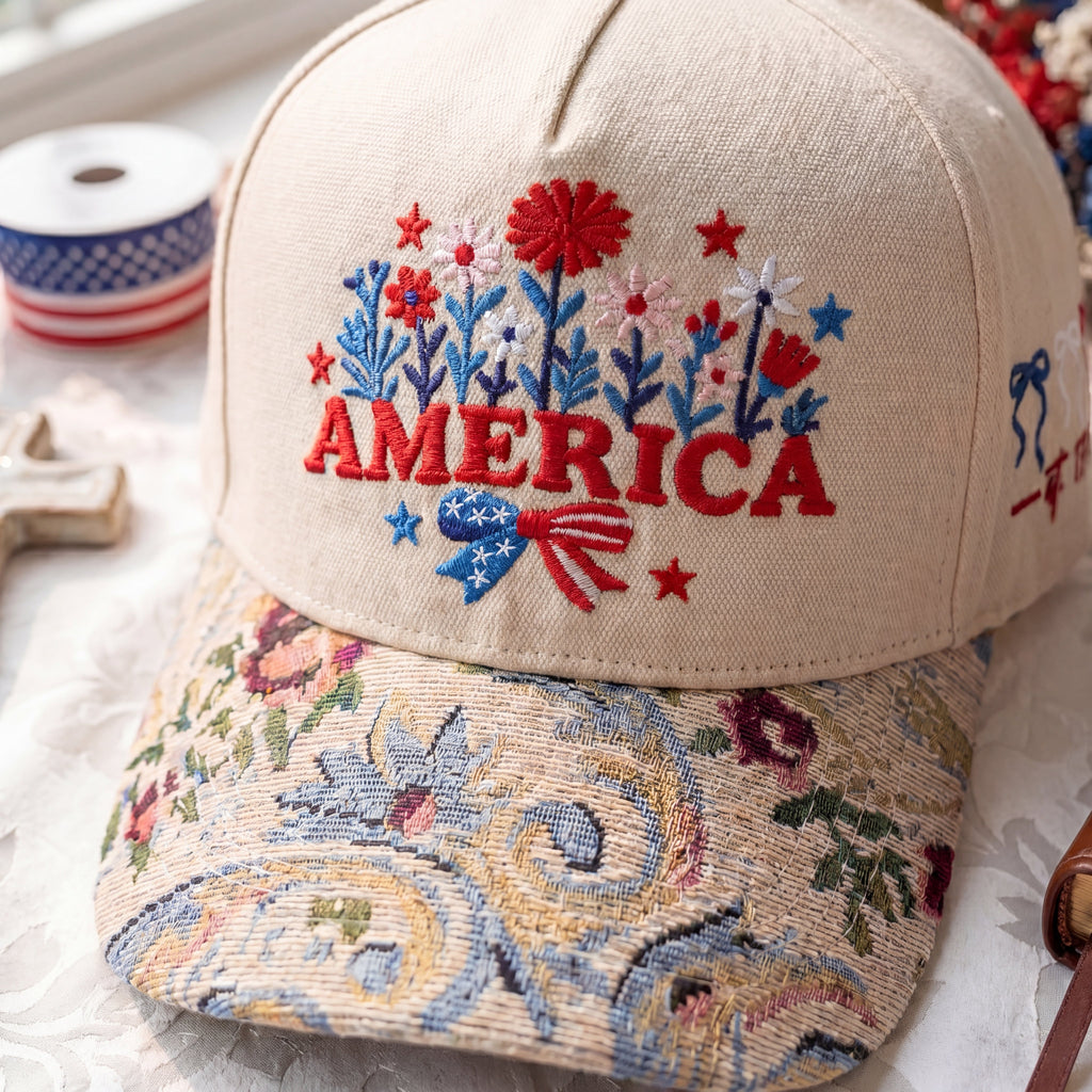 Custom Name USA Spring Bow FLoral Hat