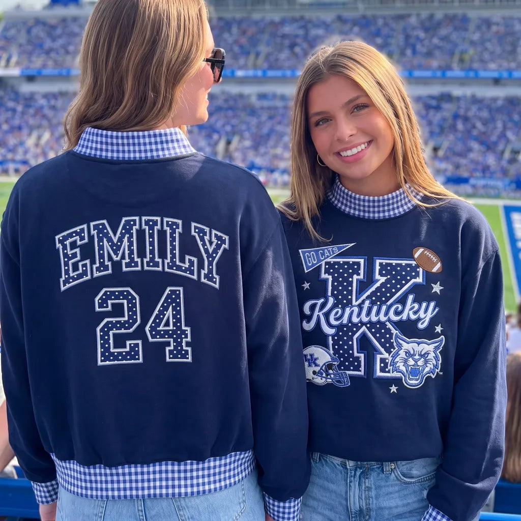 Colleges Mascot Appliqué Gingham Mockneck