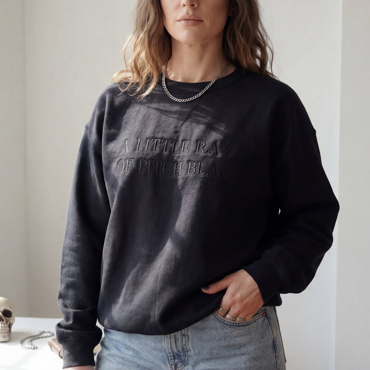 A Little Ray Of Pitch Black Embroidered Shirt