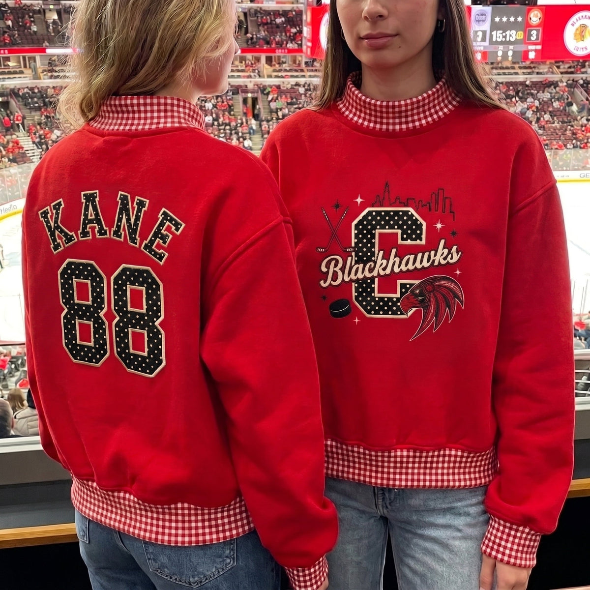 Hockey Mascot Appliqué Gingham Mockneck