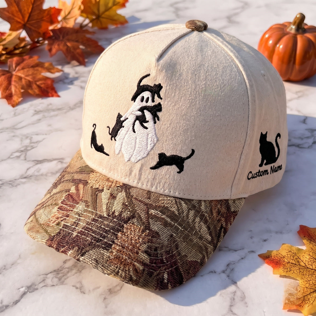Ghost & Cat Pumpkin Tapestry Brim Hat