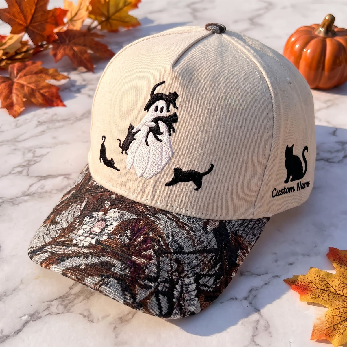Ghost & Cat Pumpkin Tapestry Brim Hat