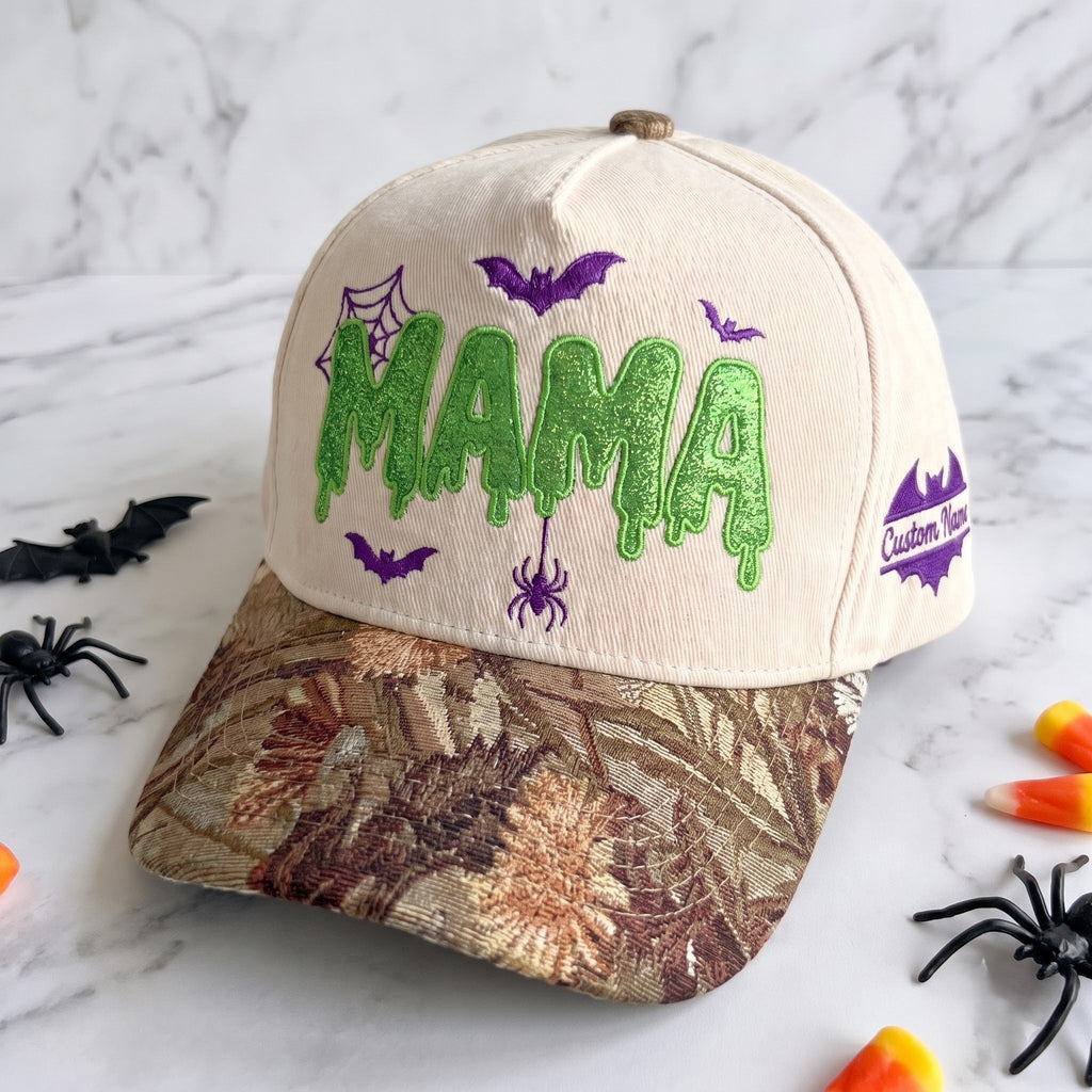 MAMA Neon Gliter Pumpkin Tapestry Brim Hat