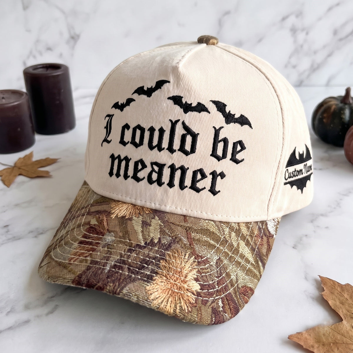 I Could Be Meaner Pumpkin Tapestry Brim Hat