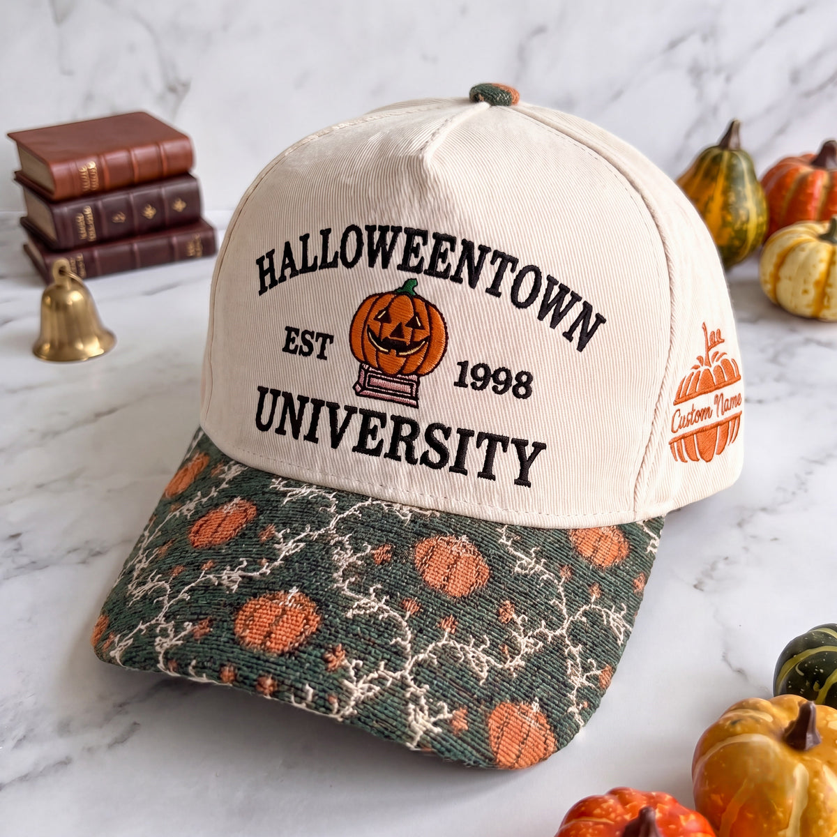 Halloween University Pumpkin Tapestry Brim Hat