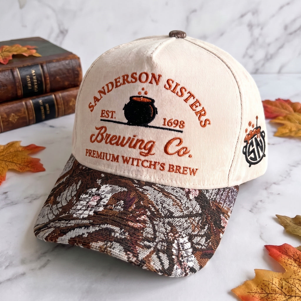 Witch Brewing Pumpkin Tapestry Brim Hat