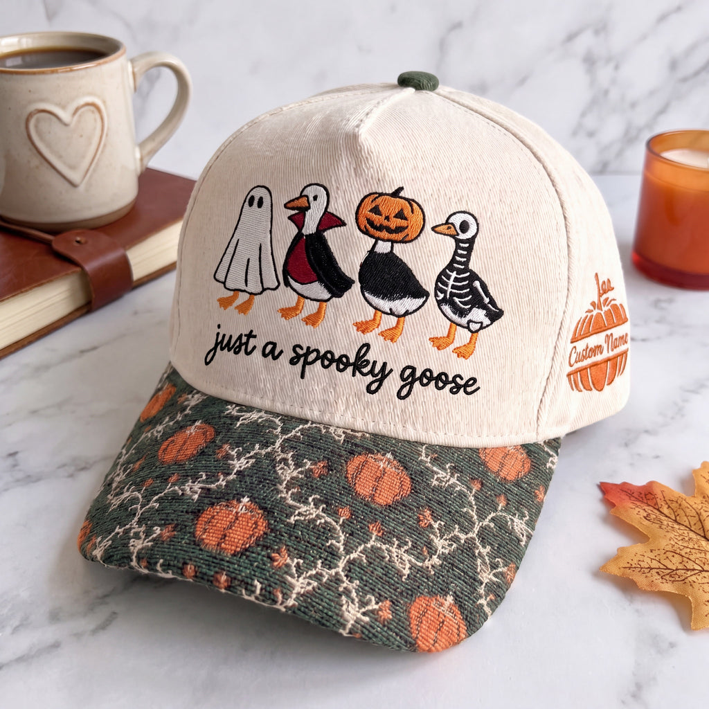 Spooky Goose Pumpkin Tapestry Brim Hat