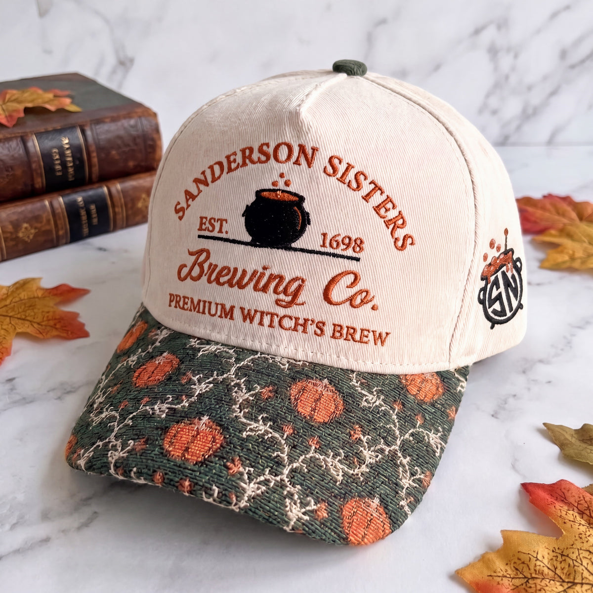 Witch Brewing Pumpkin Tapestry Brim Hat