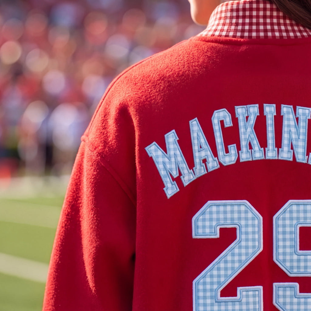 Hockey Mascot Appliqué Gingham Mockneck