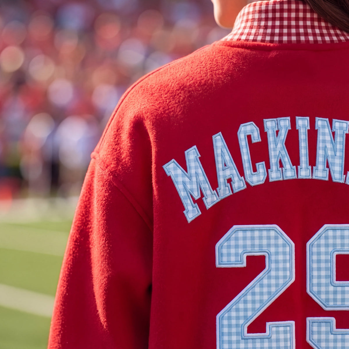 Hockey Appliqué Gingham Mockneck