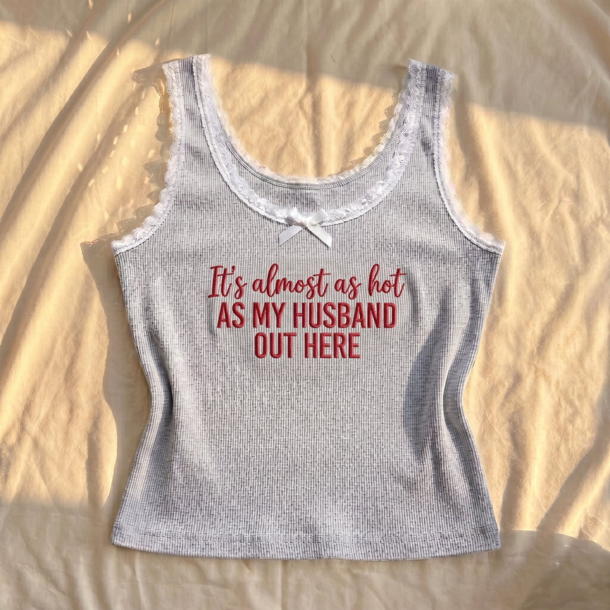 As My Husband Out Here Lace Tank Top