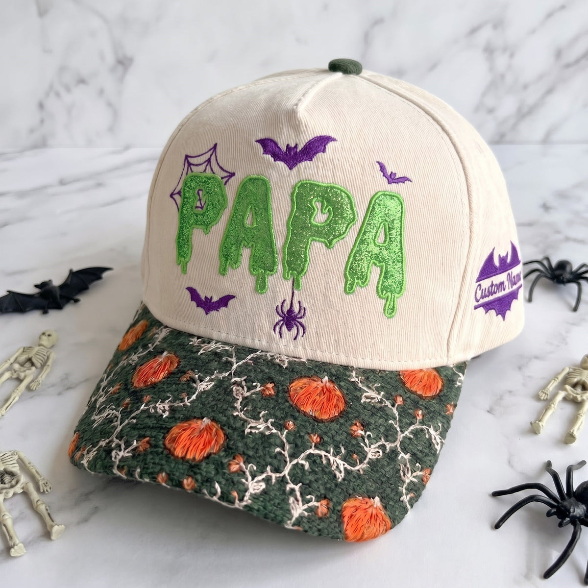 PAPA Neon Gliter Pumpkin Tapestry Brim Hat