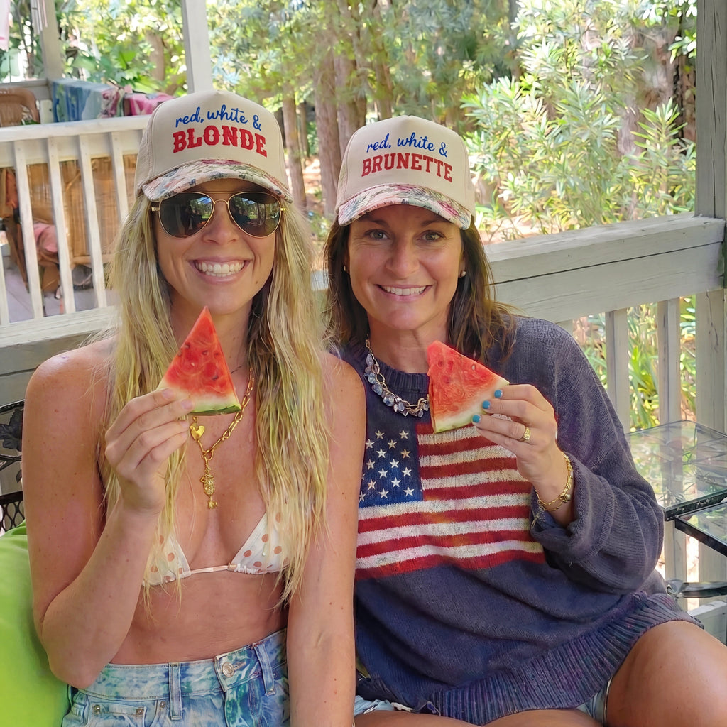 Red, White And Brunette FLoral Hat