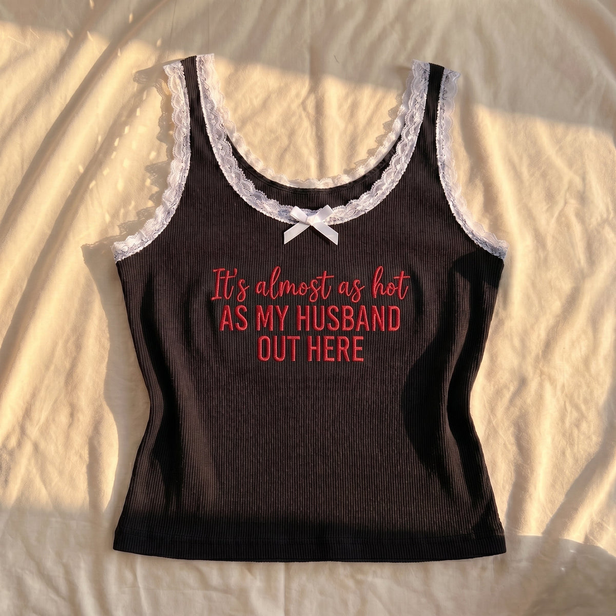 As My Husband Out Here Lace Tank Top