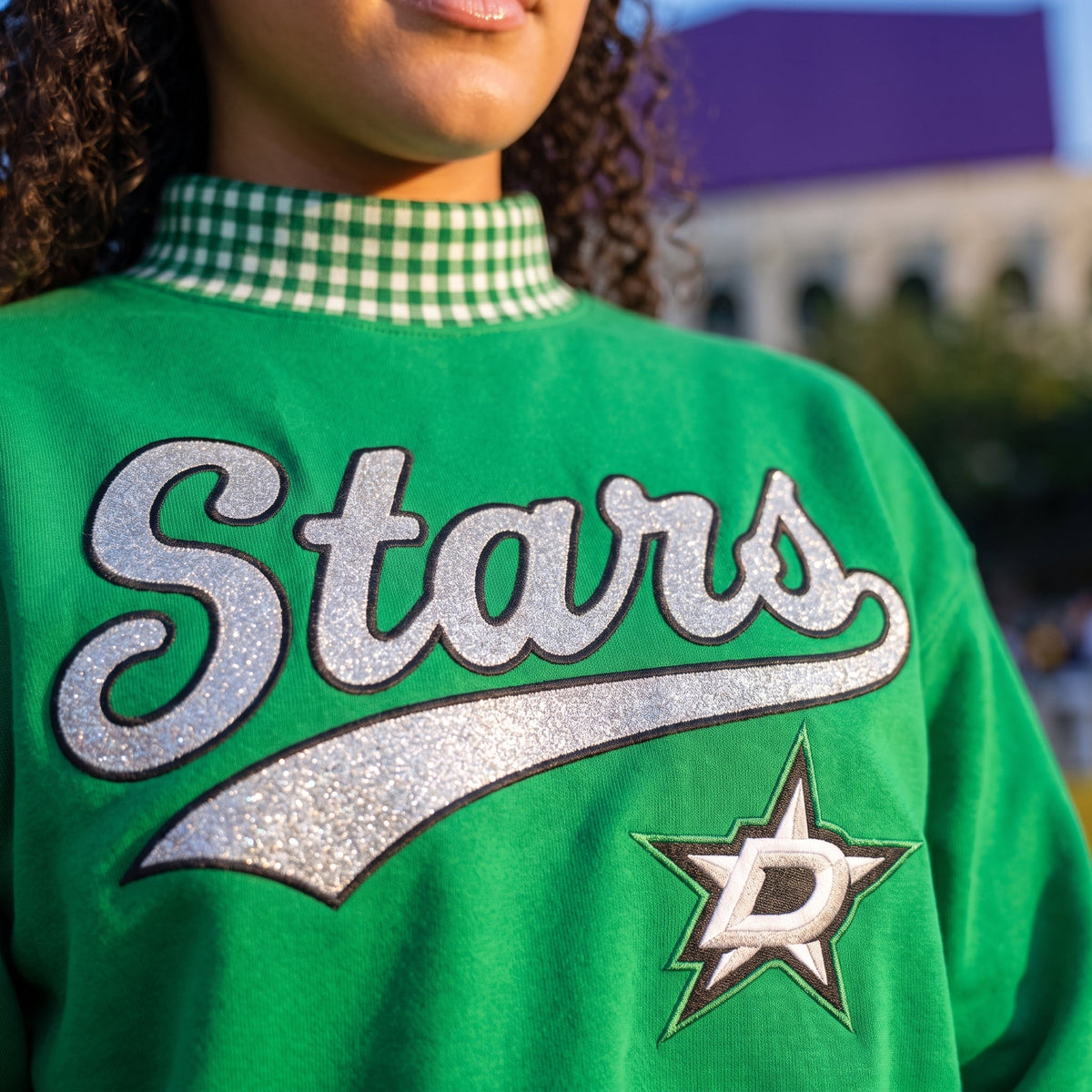 Hockey Appliqué Gingham Mockneck