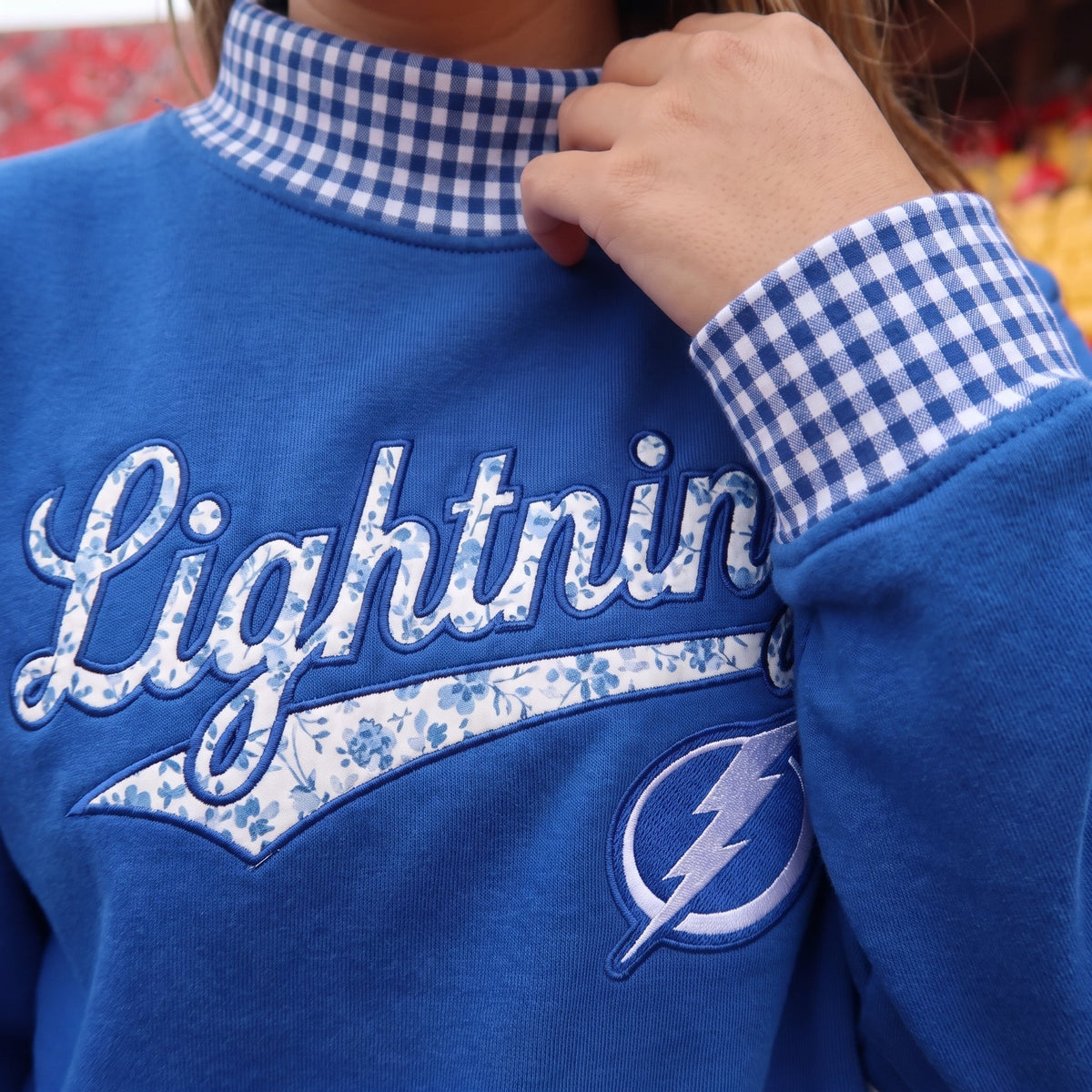 Hockey Mascot Appliqué Gingham Mockneck