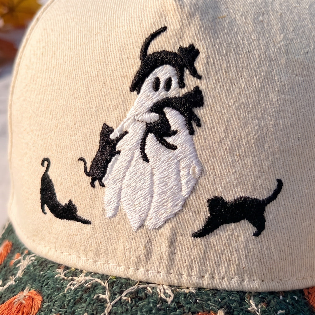 Ghost & Cat Pumpkin Tapestry Brim Hat