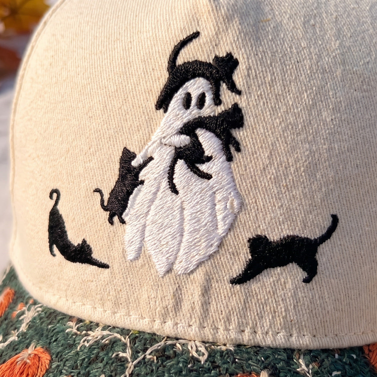 Ghost & Cat Pumpkin Tapestry Brim Hat