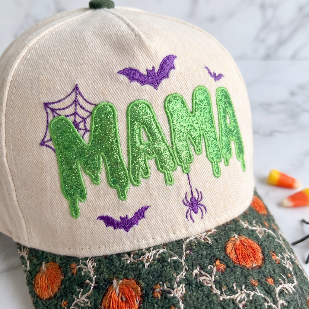 MAMA Neon Gliter Pumpkin Tapestry Brim Hat