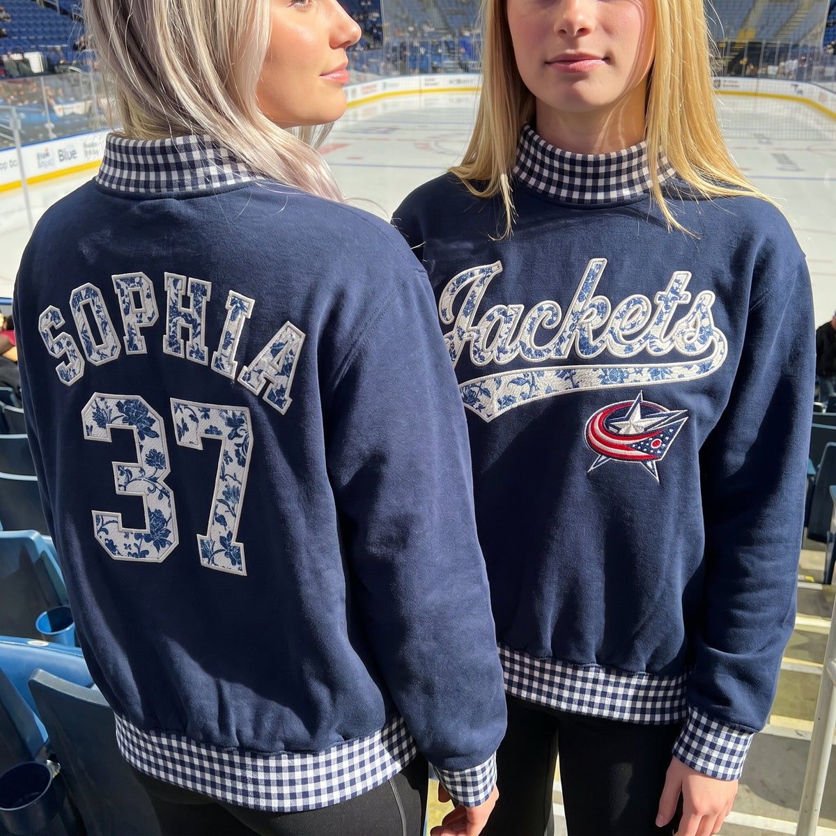 Hockey Appliqué Gingham Mockneck