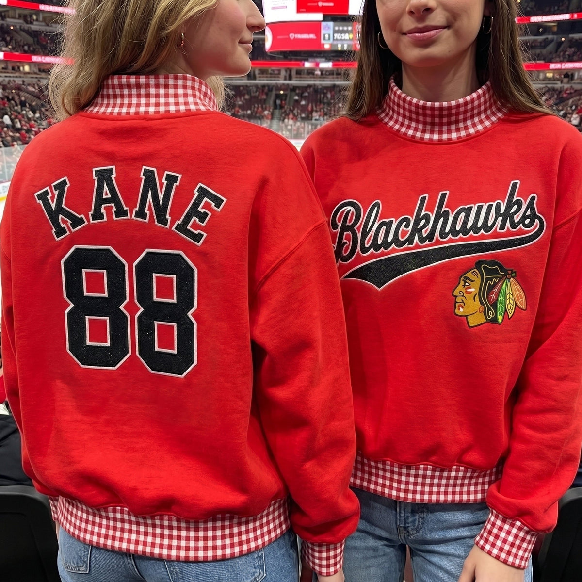 Hockey Appliqué Gingham Mockneck