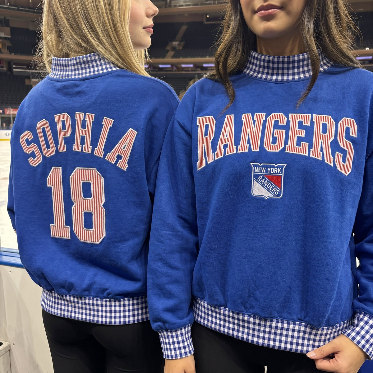 Hockey Appliqué Gingham Mockneck