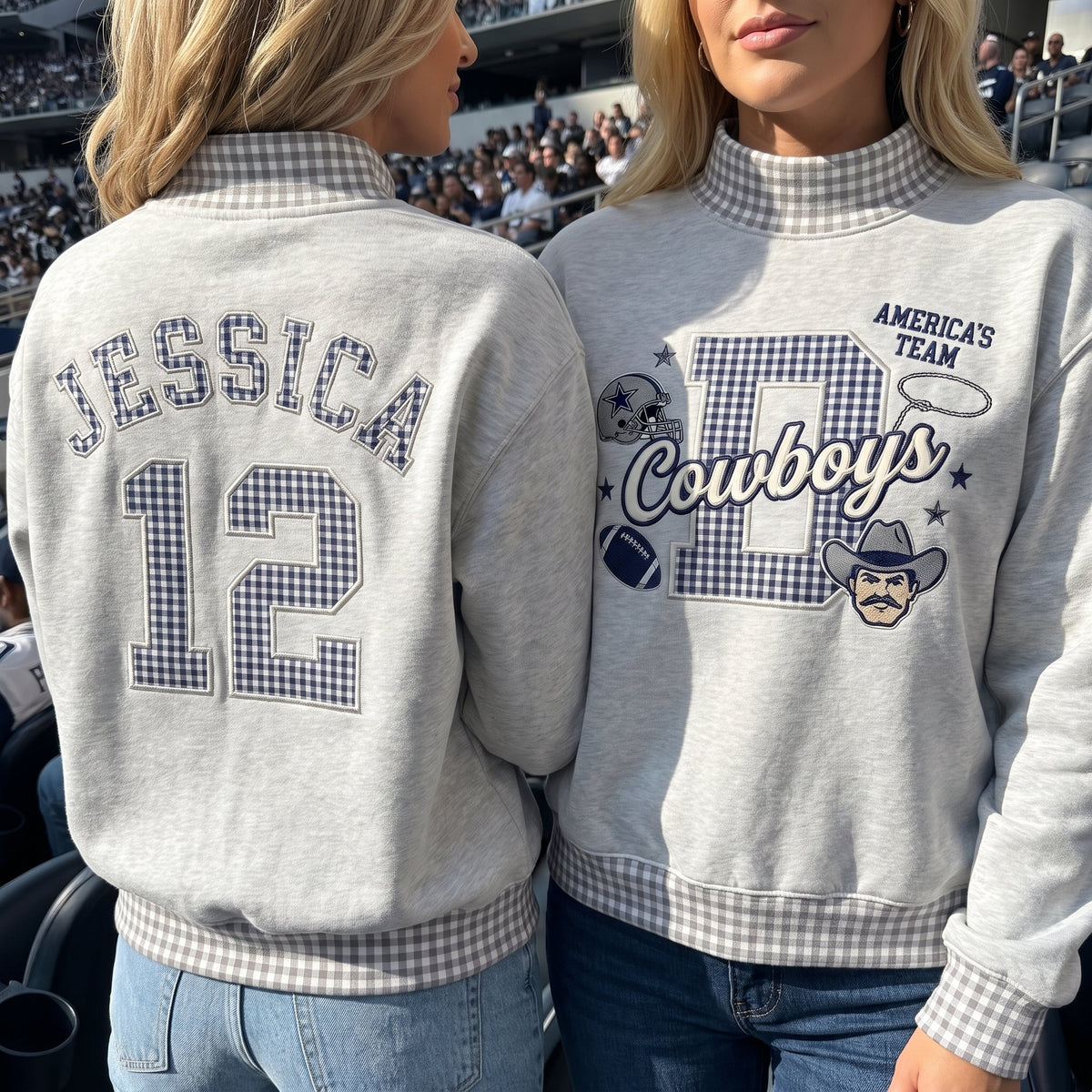 States Mascot Appliqué Gingham Mockneck