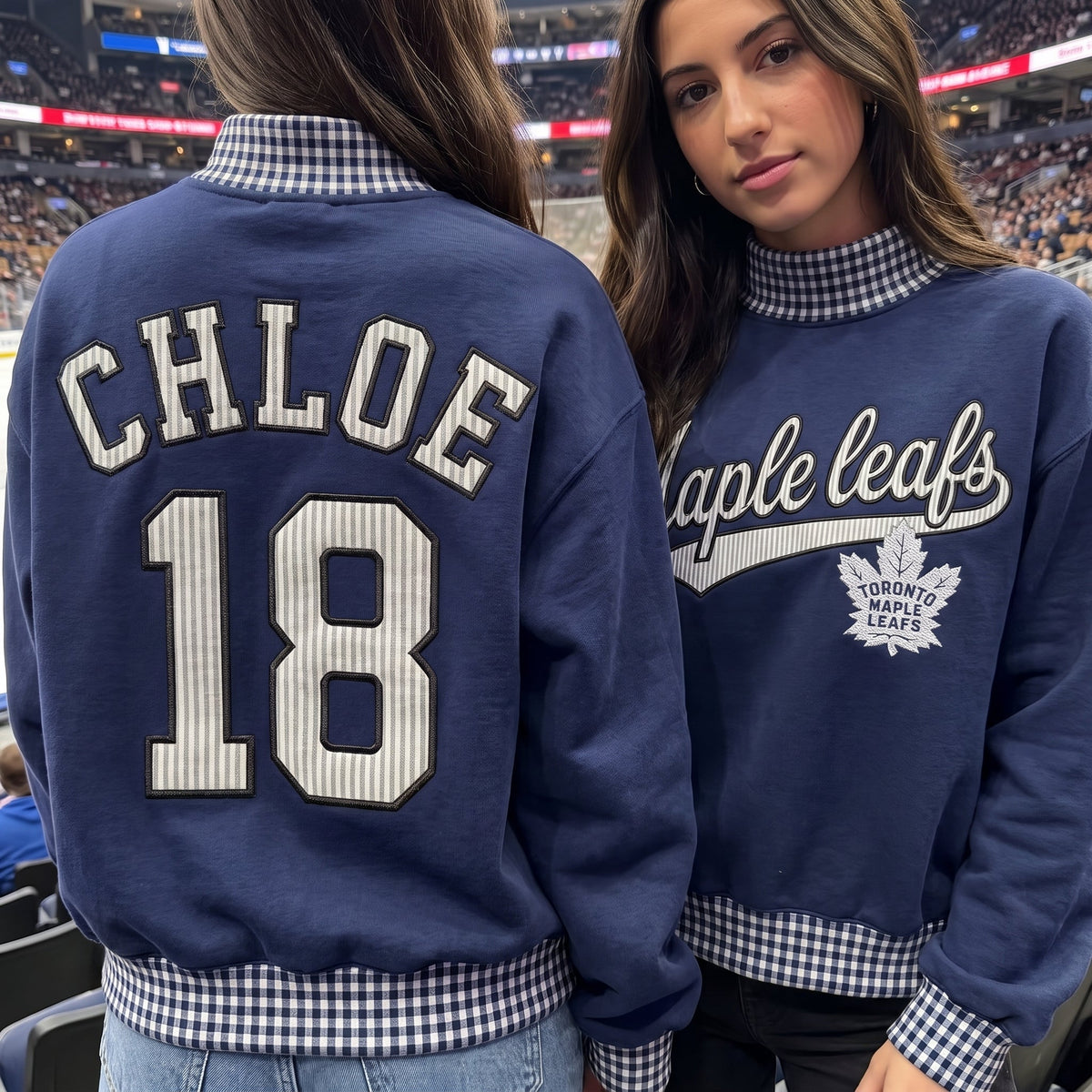 Hockey Appliqué Gingham Mockneck