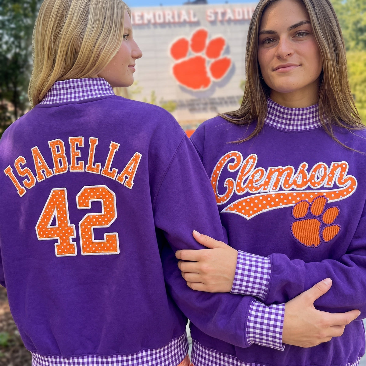 Colleges Appliqué Gingham Mockneck