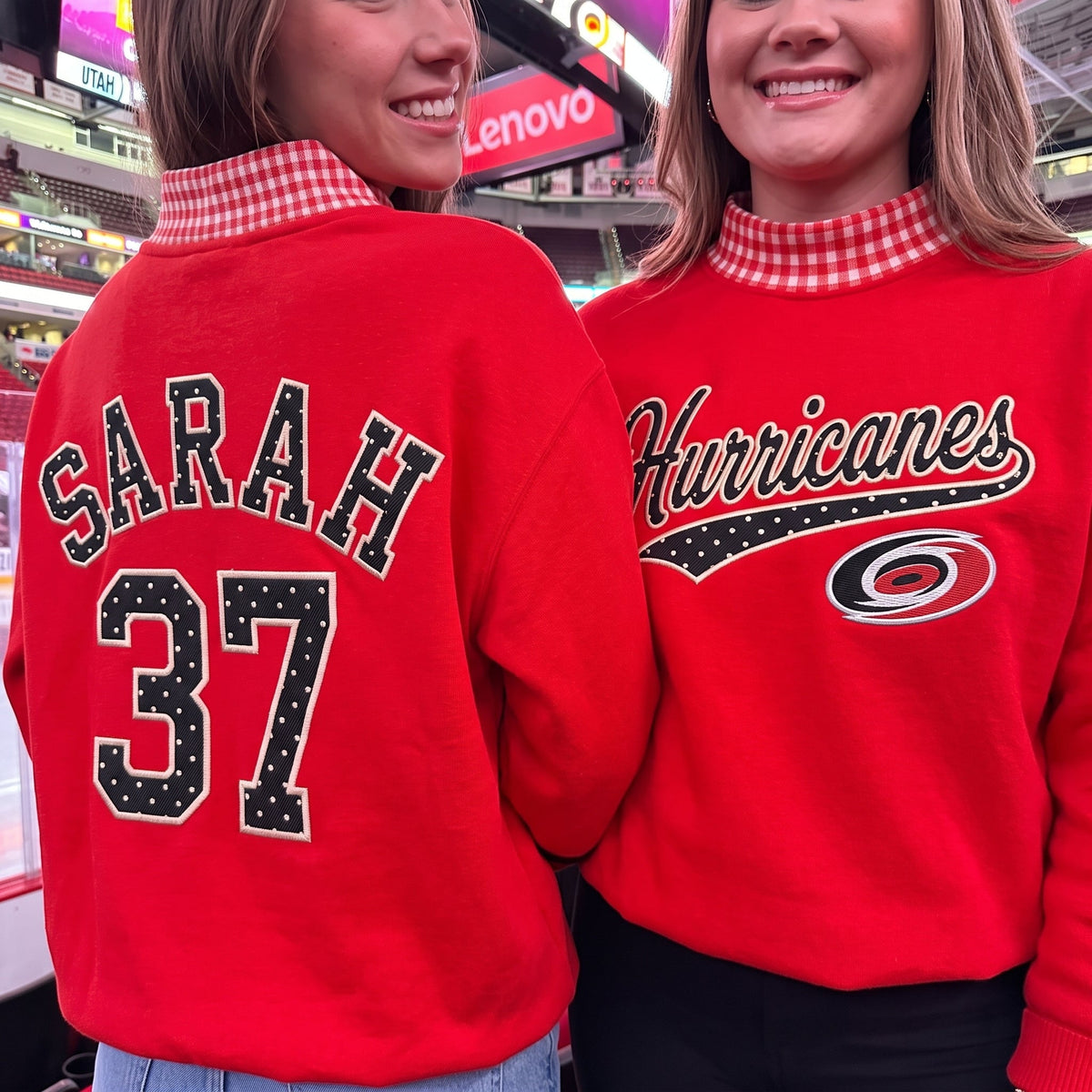 Hockey Appliqué Gingham Mockneck