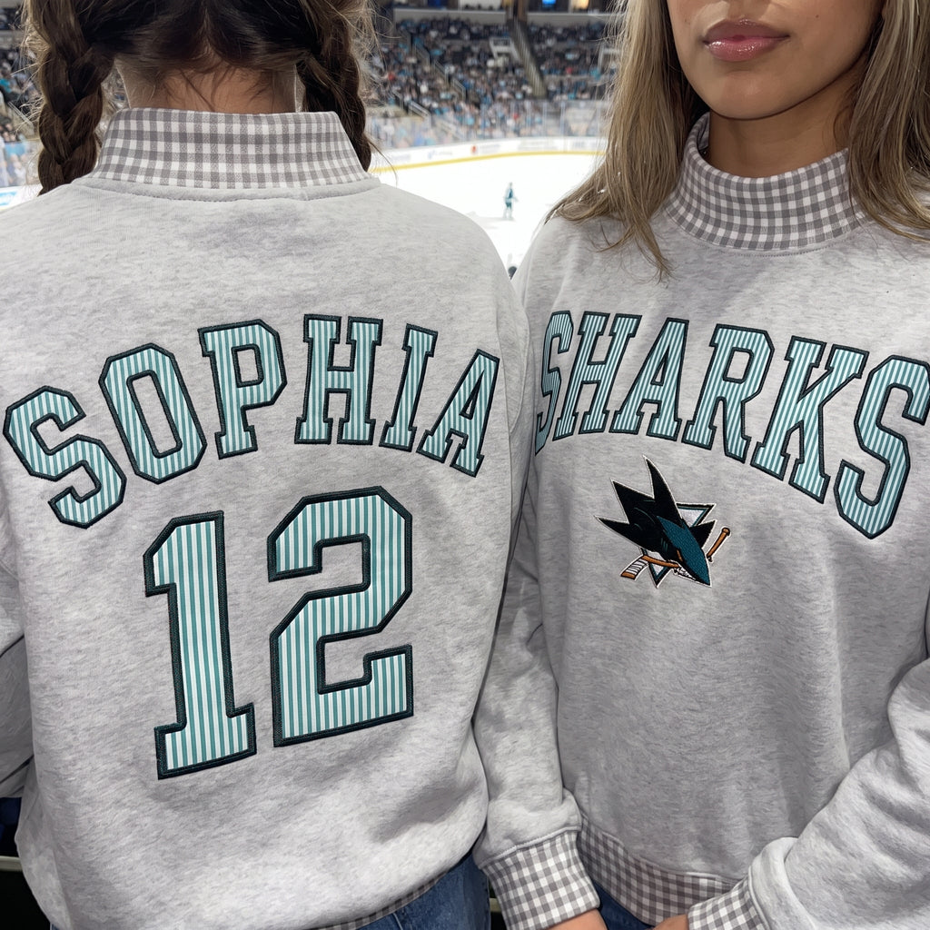 Hockey Appliqué Gingham Mockneck