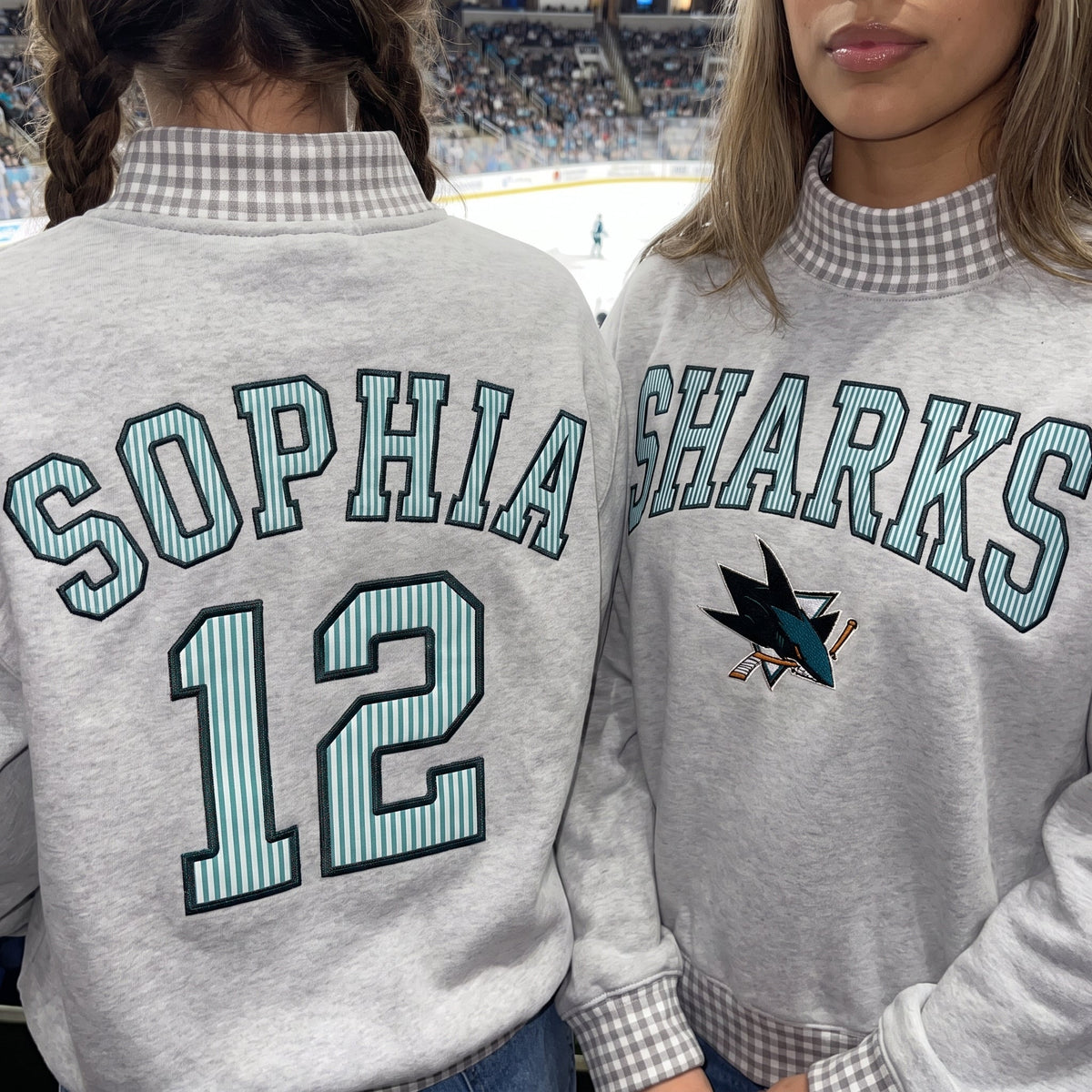Hockey Appliqué Gingham Mockneck